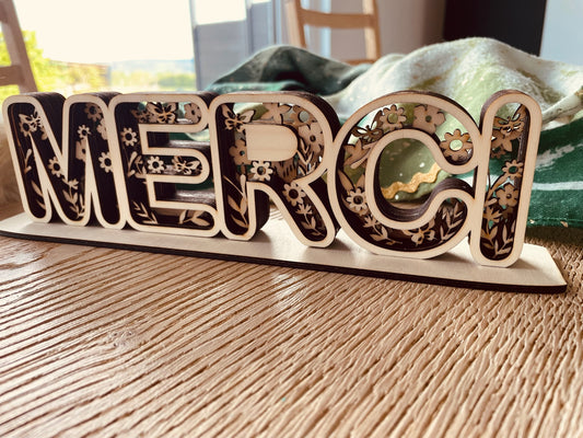 Décoration bois "Merci"