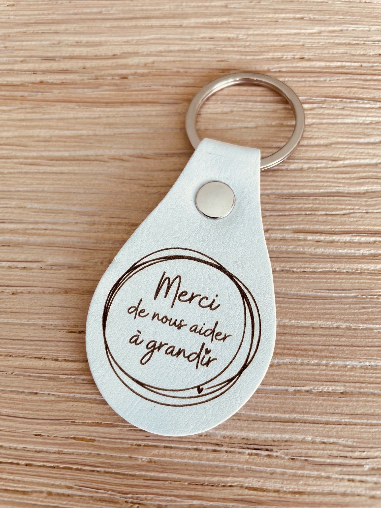 Porte clé cuir coloré Blanc Merci Nous’Aut 2