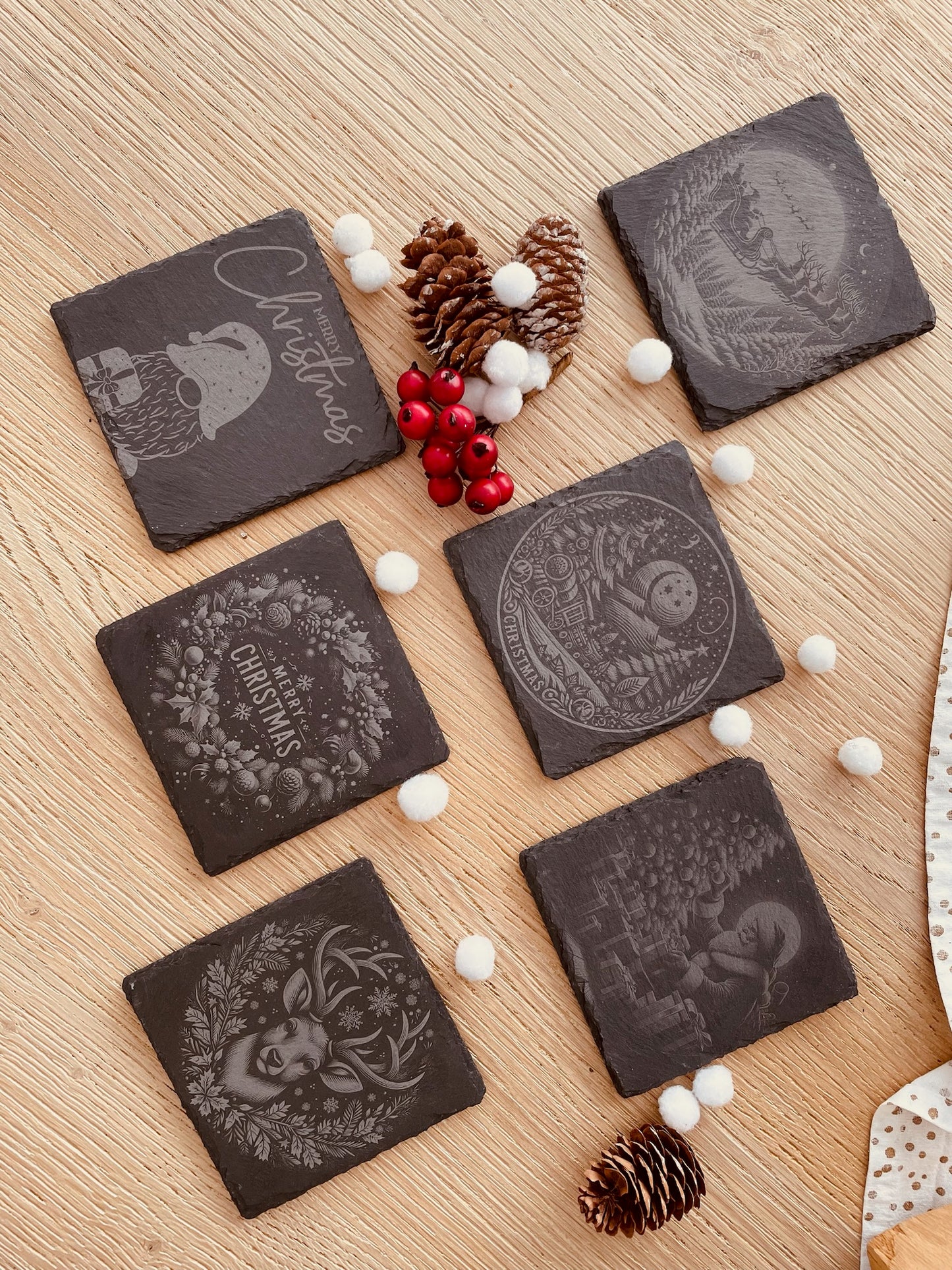 Sous-verres ardoise carrés Noël