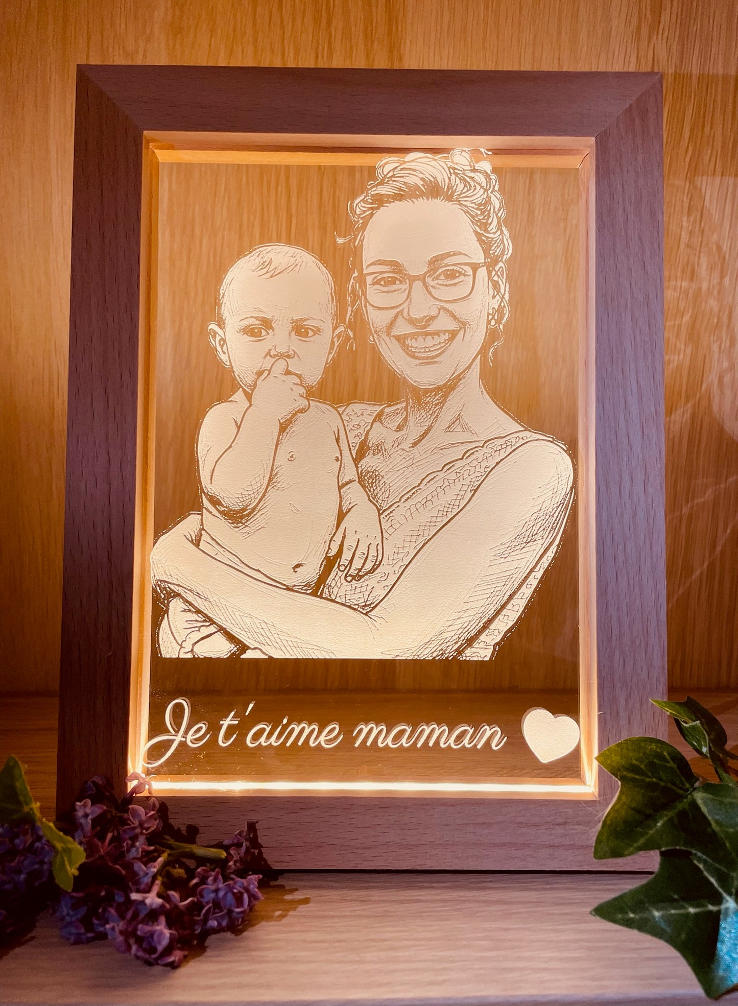 Cadre en bois LED – Photo gravée sur acrylique Nous’Aut 2