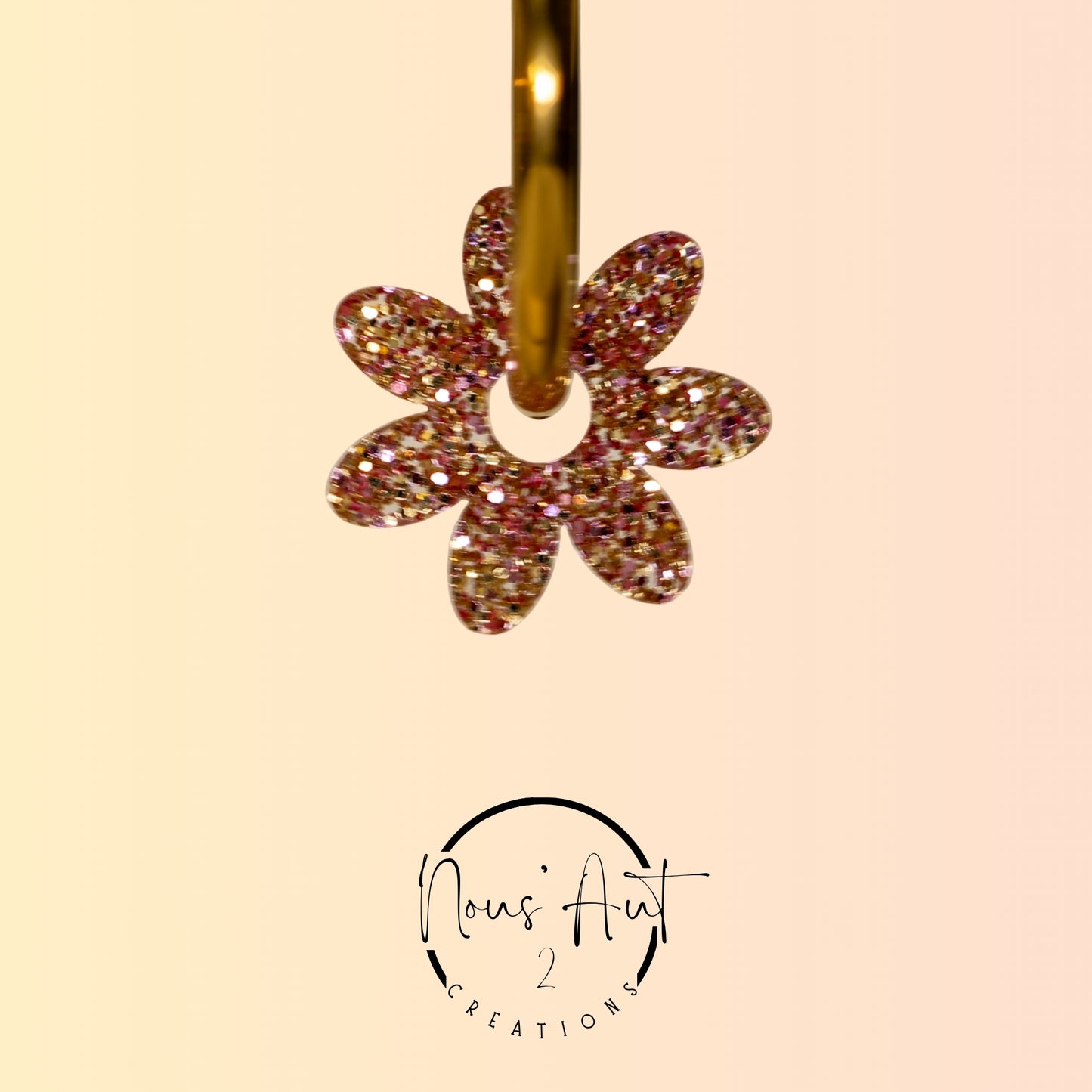Pendentif enfant Fleur en acrylique Rose Gold paillette Nous’Aut 2