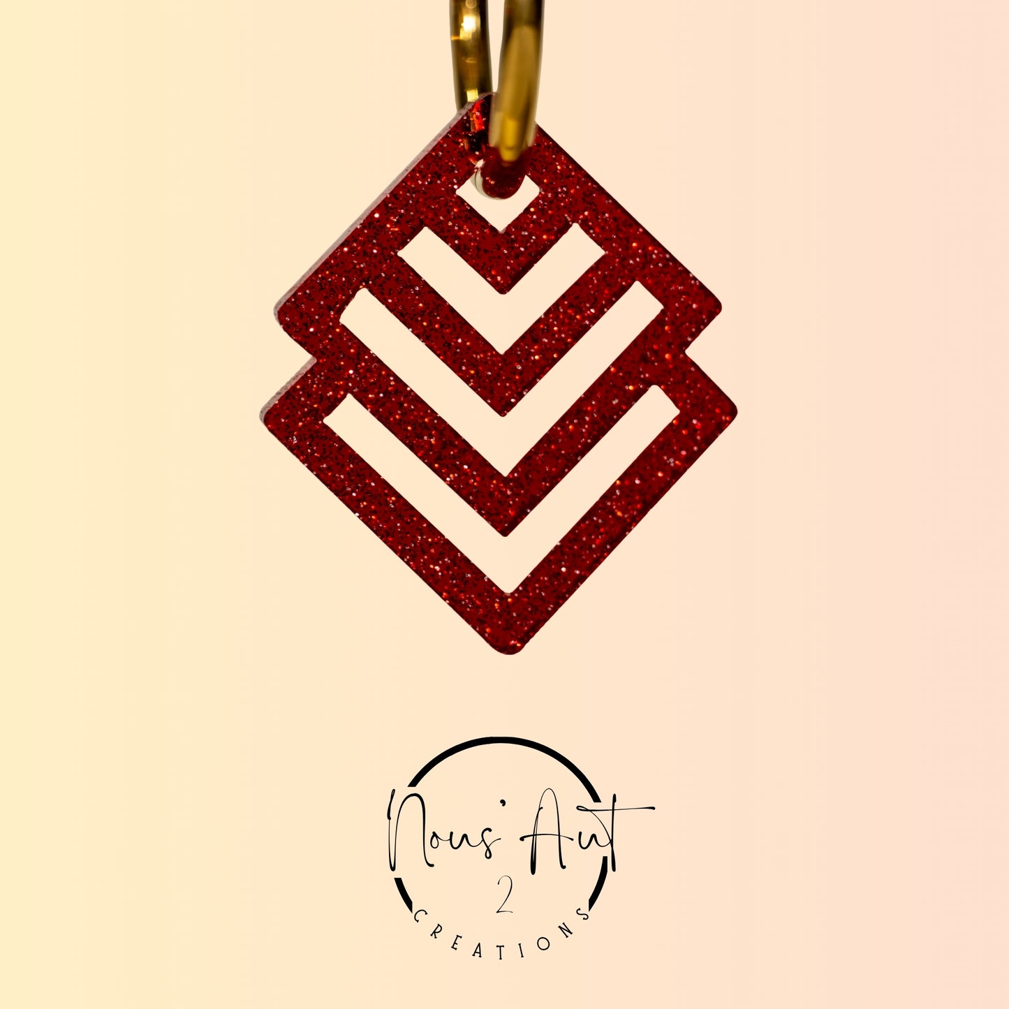 Pendentif Losange en acrylique Rouge paillette Nous’Aut 2